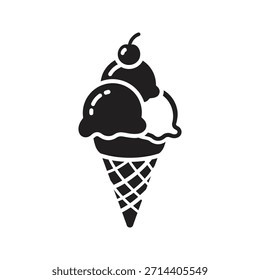 Cone de sorvete ícone de vetor preto sólido isolado branco fundo sobremesa doce verão tratar lanche símbolo desenho gráfico ilustração