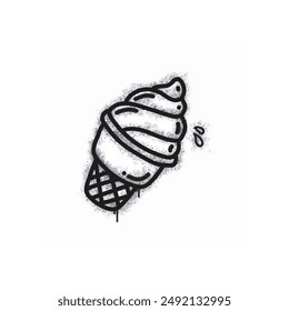 
Ice cream cone spray painted black on white. Ice cream symbol. isolated on white background. vector illustration