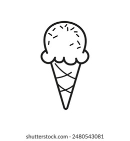 Cono de helado. Helado con gotas. Colorear. Ilustración vectorial en blanco y negro.