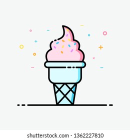 Ice Cream Cone Strawberry Icon In Filled Outline Style For Decorated In Summer Poster And Social Media Banner. 