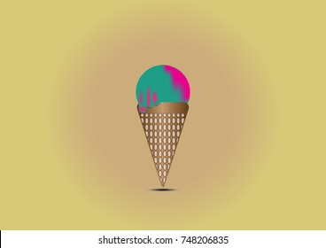 Ice cream cone with summer concept, Vector illustration.