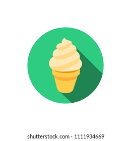 Ice cream cone, summer sweet creamy dessert vector illustration flat long shadow style icon symbol 