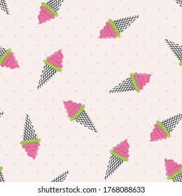 Ice Cream Cone Summer Vector Seamless Pattern