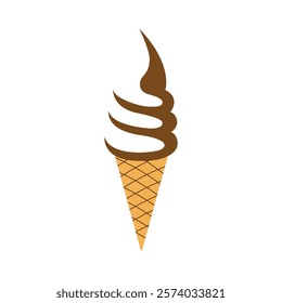 ice cream cone, Swirl Soft Serve Ice Cream Illustration, Simple Ice Cream Cone Vector