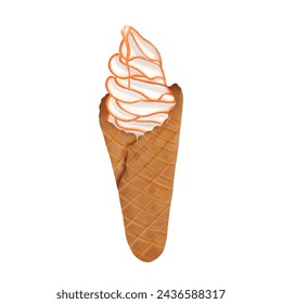 Ice cream Cone. Symbol of Freshness and Happiness.  Watercolor Ice cream Cone on White Background.  Vector illustration.