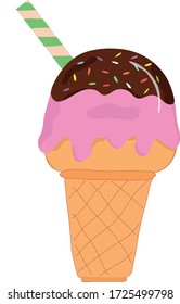 ice cream cone  Tasty colorful ice cream for strawberry, ,chocolate, sweets, dessert, web design or print. Vector Illustration.