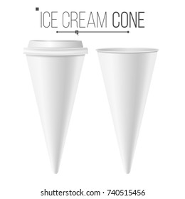 Ice Cream Cone Template Vector. For Dessert, Yogurt. Plastic Or Carton Tub. Isolated On White Background Illustration.
