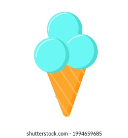 Ice cream cone with three blue balls. Vector illustration of blue ice cream