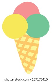 Ice Cream Cone with Three Colourful Scoops