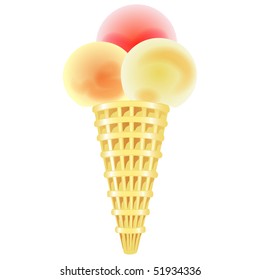 Ice cream cone of three different flavors