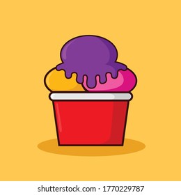 ice cream cone three flavor grape, orange, and strawberry