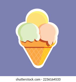 Cono de helado con tres cucharas lindo vector