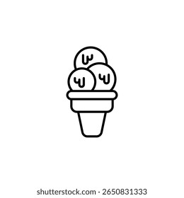 Ice Cream Cone With Three Scoops Minimalist Outline Icon Design