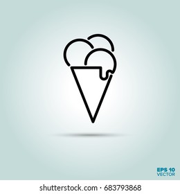 ice cream cone with three scoops Line Icon Vector