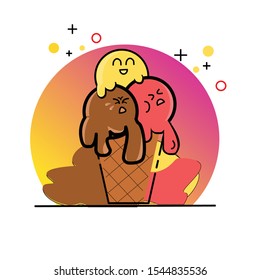 Ice Cream Cone With Three Taste