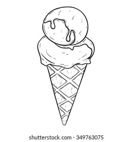 Ice Cream Cone With Topping And Using Sketchy Or Line Art Style