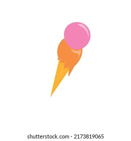 ice cream cone with two scoop ice cream in orange and pink color icon new