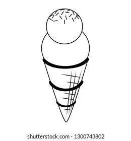 ice cream cone with two scoops in black and white