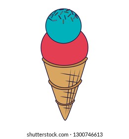 ice cream cone with two scoops blue lines