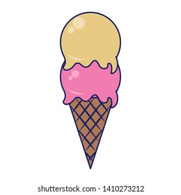 Ice cream cone with two scoops vector illustration graphic design