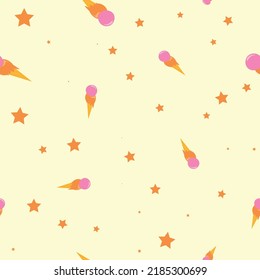 ice cream cone two scoops seamles pattern fabric design pink ice cream with yellow background pattern