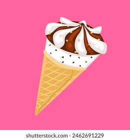 Ice cream cone vanilla and chocolate. Isolated vector illustration