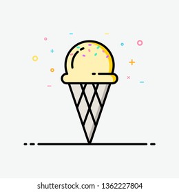 Ice cream cone vanilla icon in filled outline style for decorated in summer poster and social media banner. 