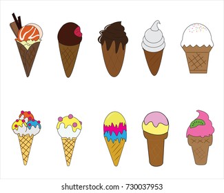 Ice cream cone variety,Vector Illustration