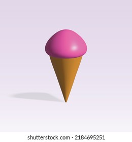 ice cream cone vector 3d icon. pink ice cream cone 3d illustration.