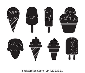 ice cream cone vector black set of design isolated white background