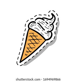 Ice cream cone. Vector cartoon illustration. Stickers and icons on the theme of lifestyle.