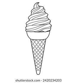 Ice Cream Cone Vector Cartoon Illustration BW