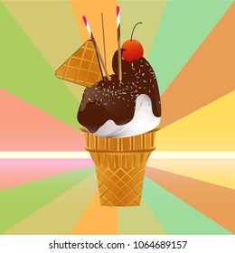 Ice cream cone vector icon isolated on background. Trendy sweet symbol.