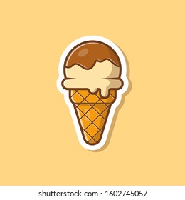 Ice Cream Cone Vector Icon Illustration. Food Object Icon Concept Isolated Premium Vector. Flat Cartoon Style