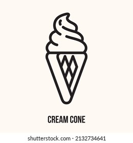 Icono vectorial del cono de helado. Símbolo de helado refrescante. Crema mínima de hielo en icono de cono. 