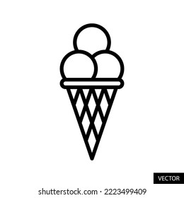 Ice cream cone vector icon in line style design for website, app, UI, isolated on white background. Editable stroke. EPS 10 vector illustration.