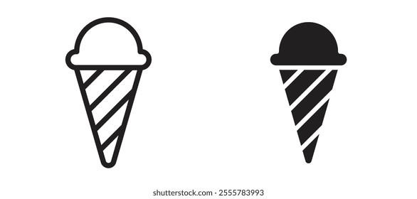 Ice cream cone vector icon set in black color.