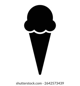 Ice cream cone vector icon. Summer dessert, frozen sweet treat, food symbol. Black silhouette isolated on white background.