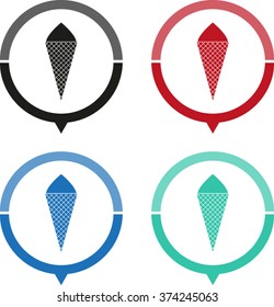Ice cream cone - vector icon; map pointer;  message bubble