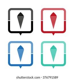 Ice cream cone - vector icon; map pointer;  message bubble