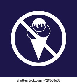 Ice cream cone vector icon. Prohibition sign. Blue background