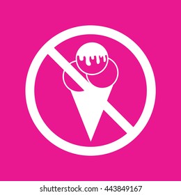 Ice cream cone vector icon. Prohibition sign. Pink background
