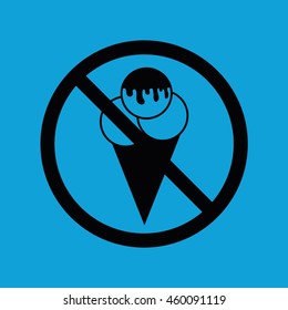 Ice cream cone vector icon. Prohibition sign. Blue background