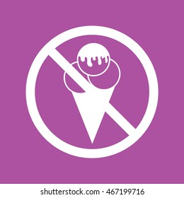 Ice cream cone vector icon. Prohibition sign. Purple background