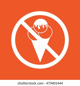 Ice cream cone vector icon. Prohibition sign. Orange background