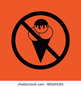 Ice cream cone vector icon. Prohibition sign. Orange background
