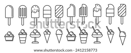 ice cream cone vector icon set. icecream scoop cup symbol. vanilla tasty soft ice cream sign collection