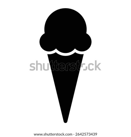 Ice cream cone vector icon. Summer dessert, frozen sweet treat, food symbol. Black silhouette isolated on white background.