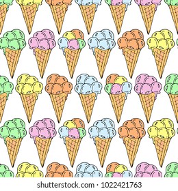 Ice cream cone vector illustration. Doodle style. Design, print, decor, textile, paper