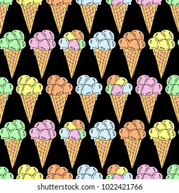 Ice cream cone vector illustration. Doodle style. Design, print, decor, textile, paper